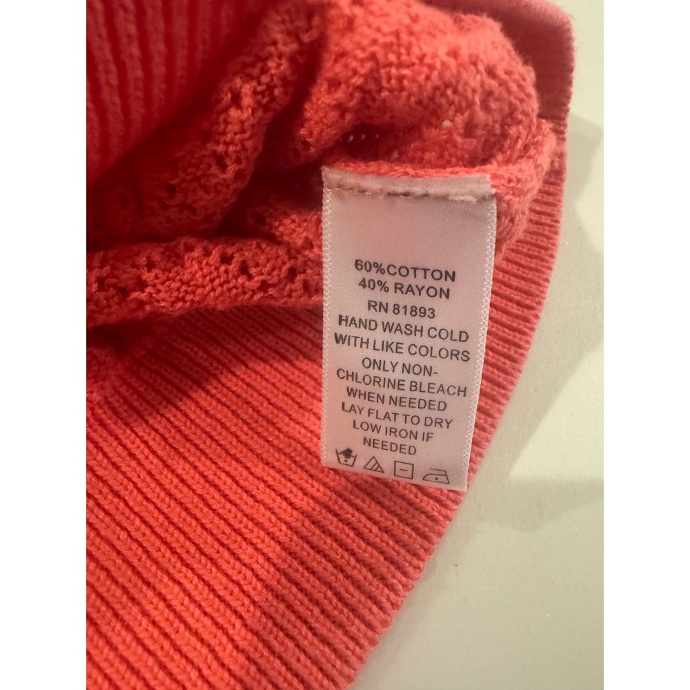 Motto Coral Pink Pointelle Knit Cardigan 3/4 Sleeve Sweater Womens M - Picture 5 of 6